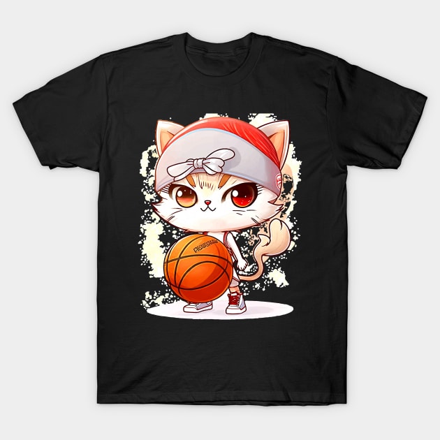 Basketball Kawaii Chibi Christmas Cat T-Shirt by MaystarUniverse